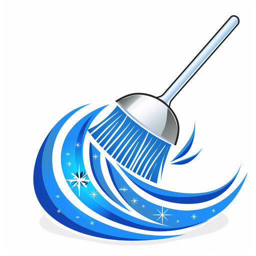 Cleaning company logo in blue and silver on fresh backdrop