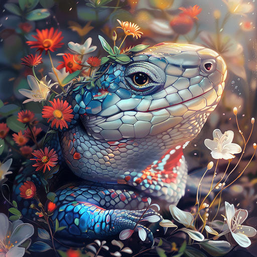 Blue tongue skink with playful and whimsical elements