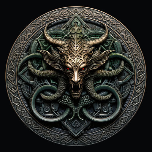 Celtic pentagram on transparent background, dragon art style
