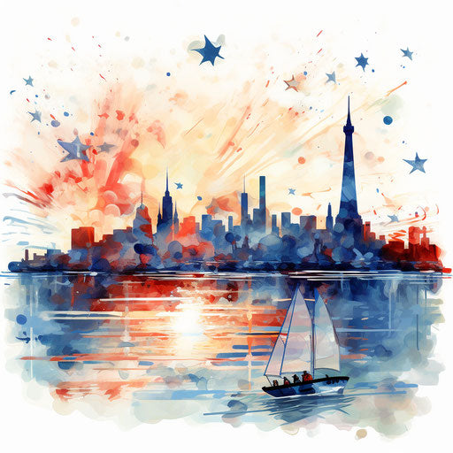 4th of July clipart images in the style of Impressionistic Art, on white background