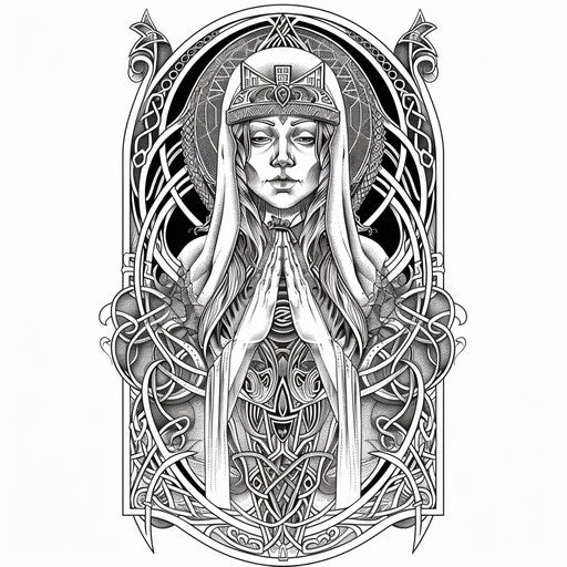 The High Priestess tarot card in Celtic tattoo style