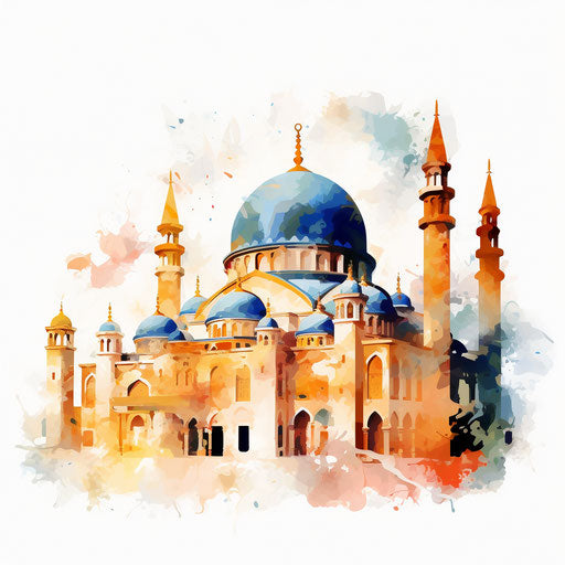 Mosque in Impressionistic Art style, on white background