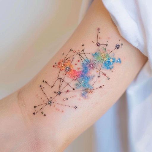 Holographic Lyra constellation tattoo on white background