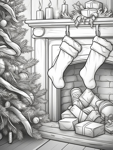 Drawing of Christmas Stocking Coloring Pages at $2, in Ilford Pan 400 style