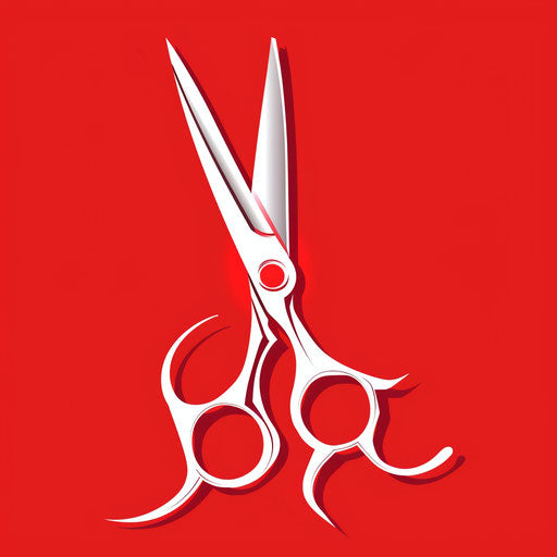Salon logo with stylized scissors on red background