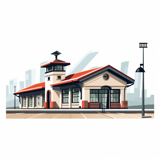 Minimalist train station illustration, white background