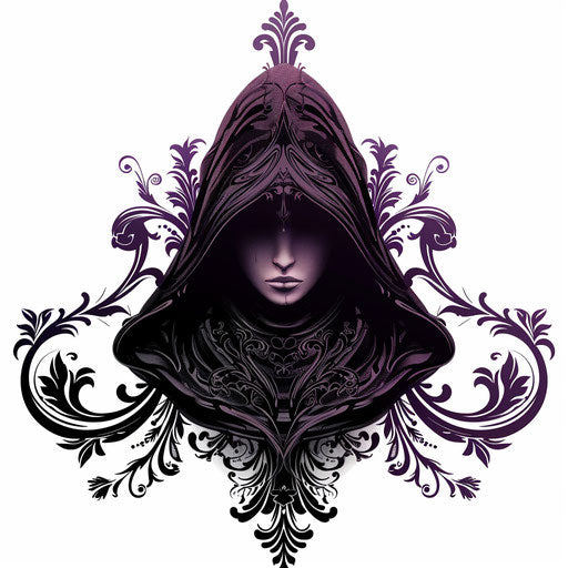 Stylish tattoo sketch of a hood with baroque embellishments