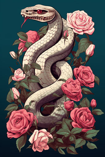 A snake on a stalk of roses vector free