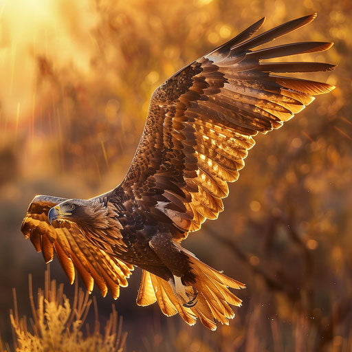 Golden sunrise: majestic eagle over Australian outback