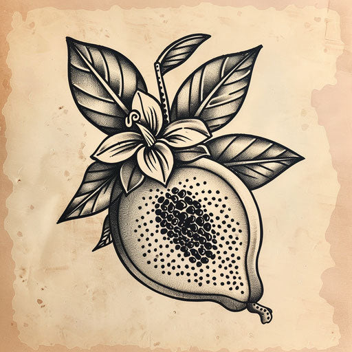 Traditional tattoo sketch of a jagua fruit