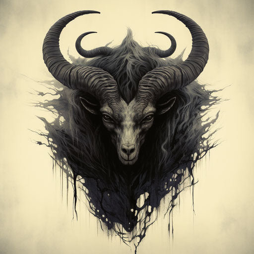 Goat's head, devil's face, detailed ink style
