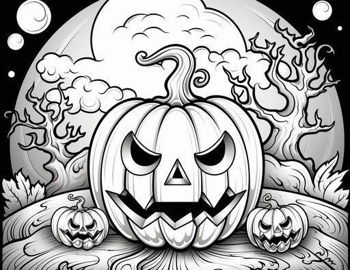 Cute detailed pumpkin cartoon for coloring in Halloween style