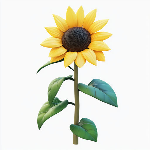 3D Sunflower on White Background, Isolated Clipart