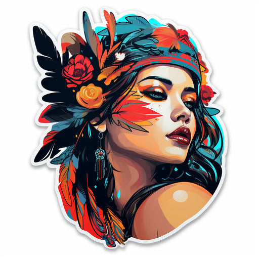 Tattoo of a girl in bird wings headdress with roses