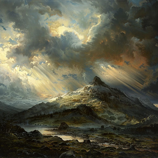 Historical depiction of Mount Tamalpais with detailed brushstrokes