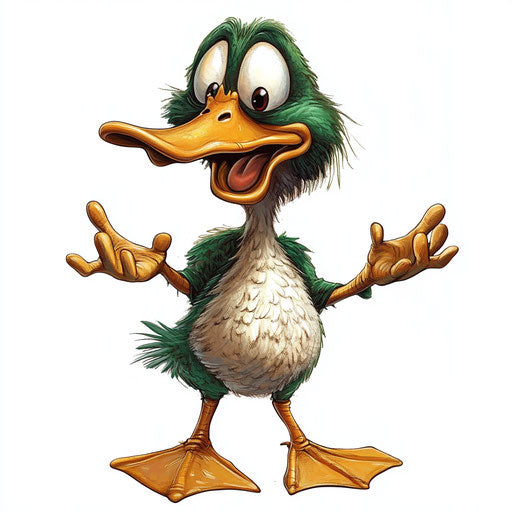 Humorous duck caricature with human characteristics
