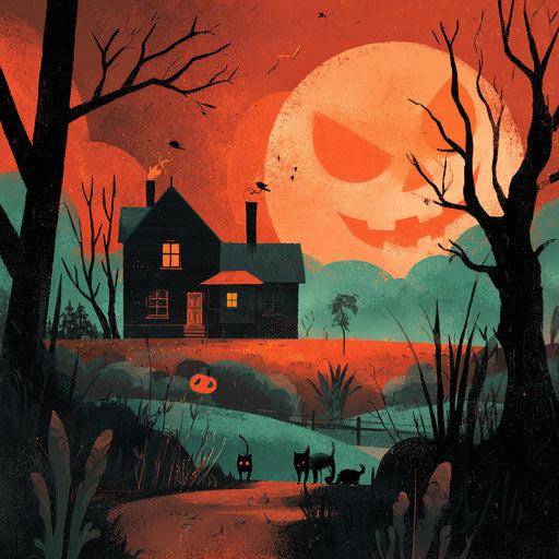 Spooky Halloween Atmosphere with Pumpkin Moon
