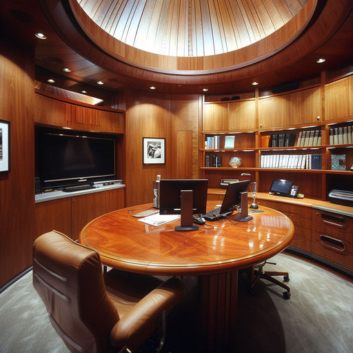Home office with conferencing area and round table