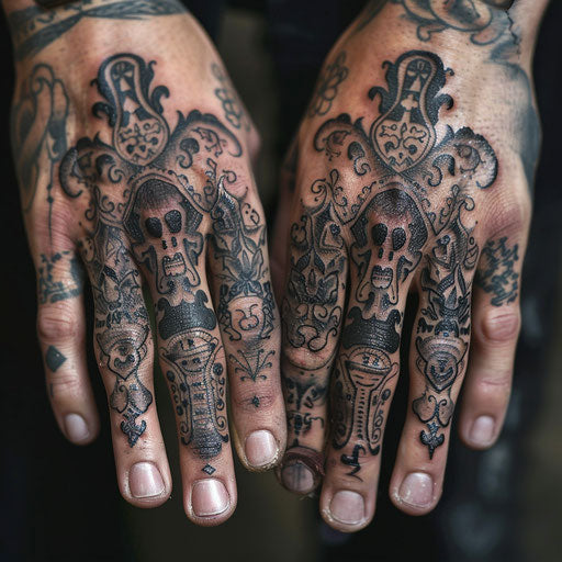 Intricate ring finger tattoos