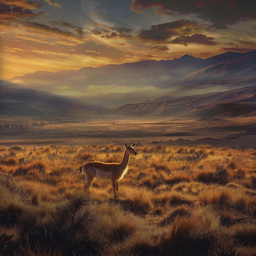 Vicuna in serene Andean landscape at dawn