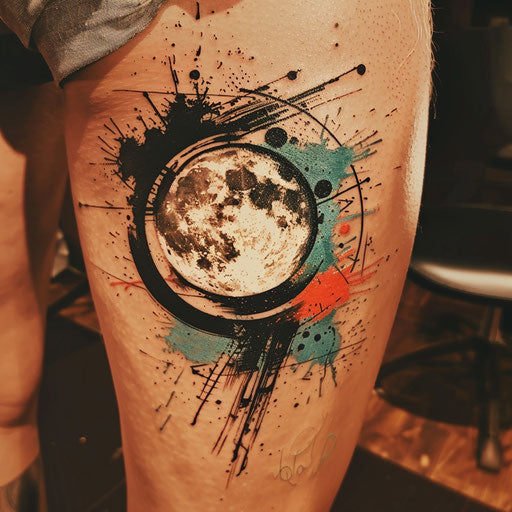 Full moon with abstract paint, dynamic style