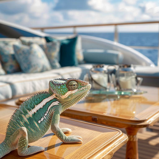 Chameleon on a luxury yacht, elegance and opulence