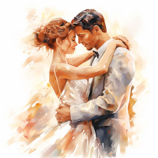 Wedding couple clipart in the style of Impressionistic Art, on a white background