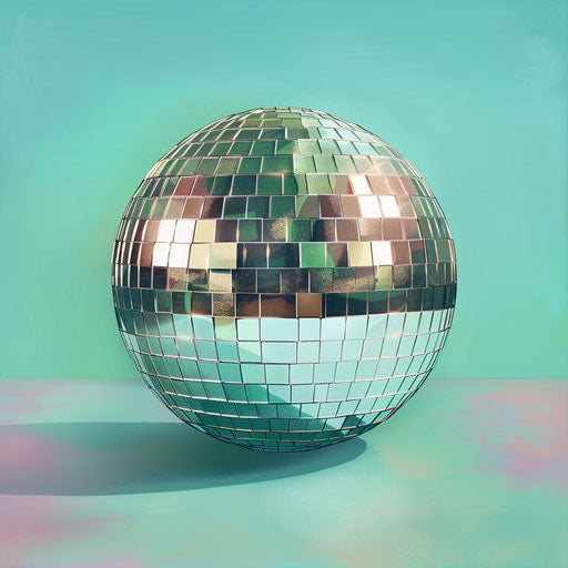 Realistic disco ball clipart with flat teal background
