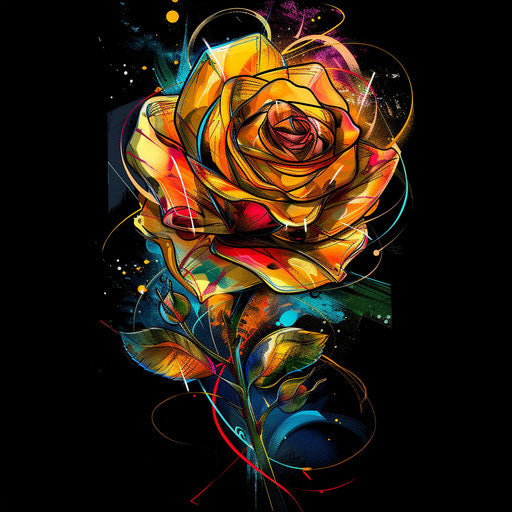 Modern tattoo sketch of an amber rose with abstract elements