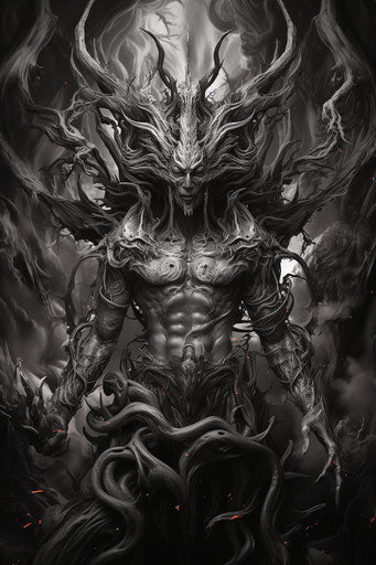 Thai god surrounded by fire and flames