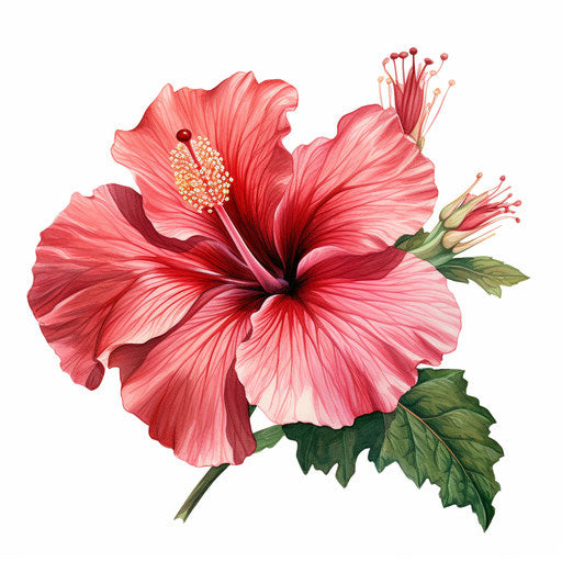 Hibiscus flower clipart in the style of Chiaroscuro Art, on white background