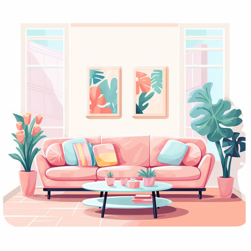 Living room clipart in the style of Pastel Colors Art