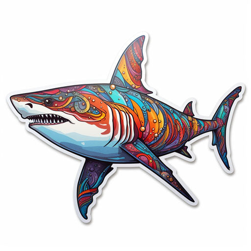 Colorful shark in playfully ornate design style