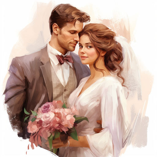 Wedding clipart in Oil painting style, on white background