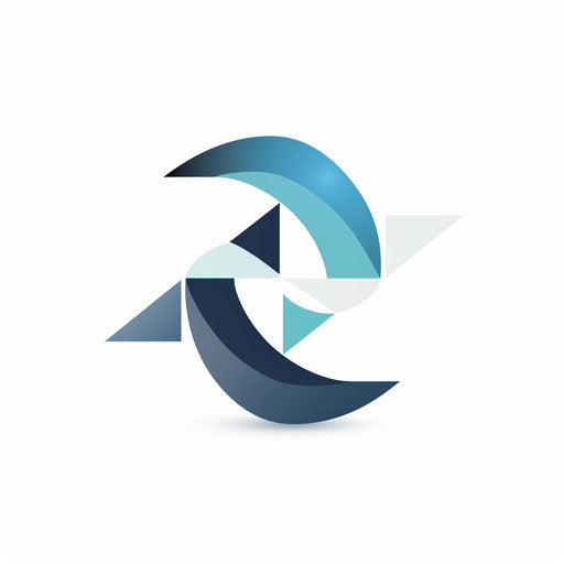 Sleek typography and modern icon company logo, blue and grey color palette on white background