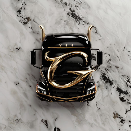 Elegant cursive trucking logo on marble background with gold accents
