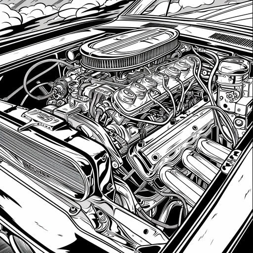 Muscle car with powerful engine details