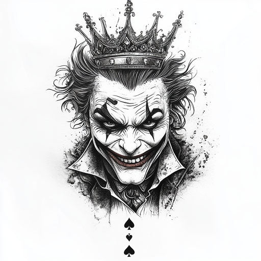 Flat tattoo sketch for joker card featuring a king's crown