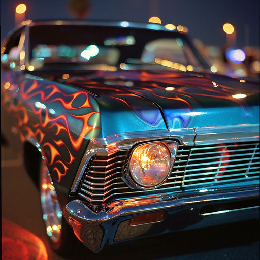 1967 Chevy Bel Air with ghost flames paint shining