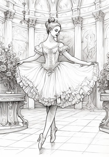 Ballerina coloring page, miniatures and foreshortening techniques