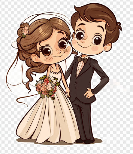 Happy couple funny cartoon, margaret keane style