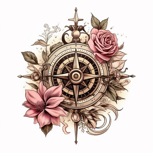 Tattoo coven compass sticker, neotraditional style
