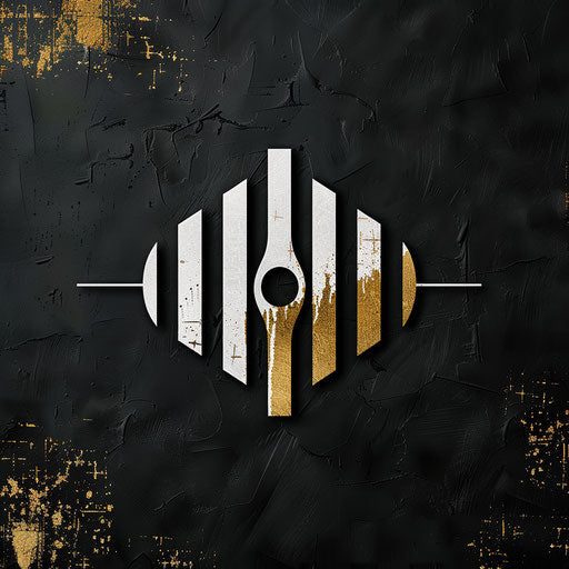 Audio logo in gold and white on textured black background