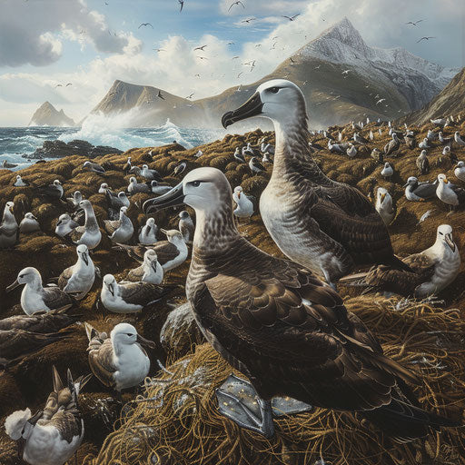 Black-footed albatross in a colony of sea birds