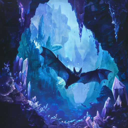 Enchanted bat in mystical cave
