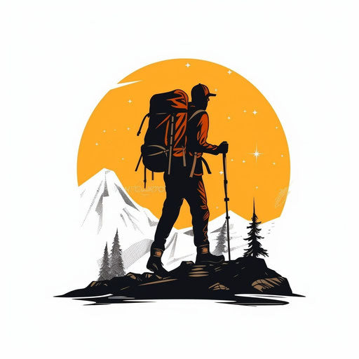 Hiking in Minimalist style, on white background