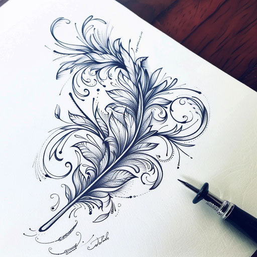 Art Nouveau feather tattoo design on white paper