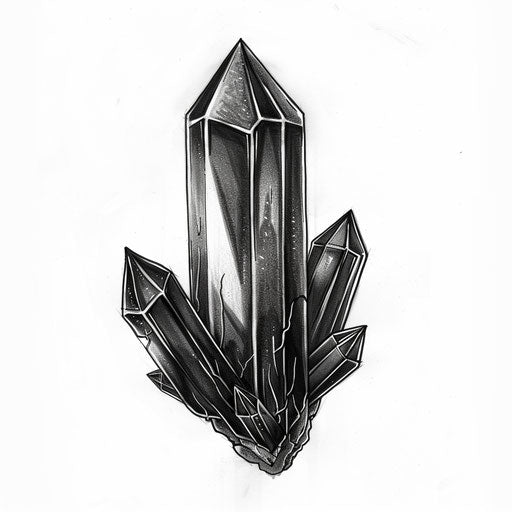 Black style flat tattoo sketch of a black obsidian crystal with high contrast and glossy highlights