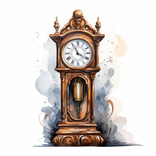 Grandfather clock painting style clipart on white background