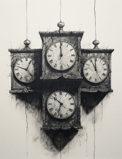 Three clocks forming a square clock design